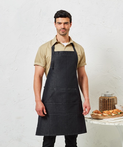 [PR126BKDE] Jeans stitch bib apron (Black Denim)