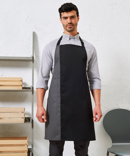 [PR162BKTU] Contrast bib apron (Black/Turquoise)