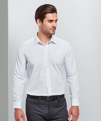 [PR204WHIT14.5] Poplin fitted long sleeve shirt (White, 14.5)