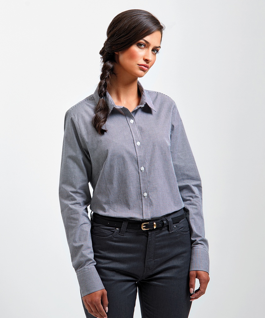 Women's Microcheck (Gingham) long sleeve cotton shirt