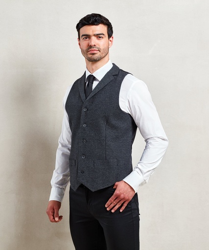 [PR625NAVYXS] Herringbone waistcoat (Navy, XS)