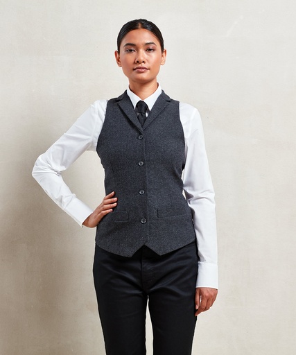 [PR626NAVYXS] Women's herringbone waistcoat (Navy, XS)