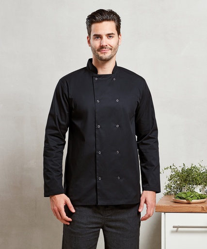 [PR665WHITXS] Studded front long sleeve chef's jacket (White, XS)