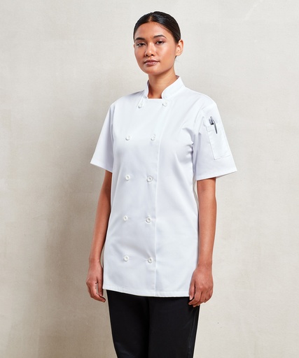 [PR670WHITXS] Women's short sleeve chef's jacket (XS)