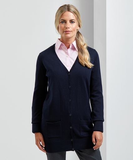 [PR698NAVY8] Women's longline knitted cardigan (Navy, Wom 8)