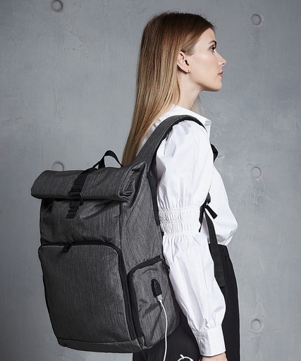 [QD995GNMA] Q-Tech charge roll-top backpack (Granite Marl)