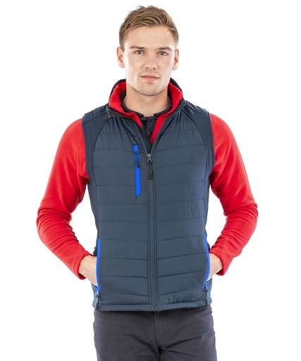 [R238XBKRDXS] compass padded softshell gilet (Black/Red, XS)