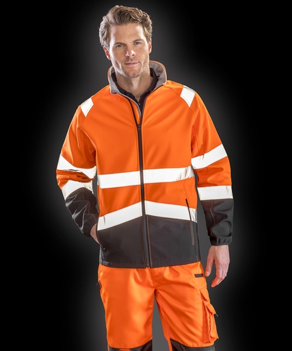 [R450XFOBKS] Printable safety softshell jacket (Fluorescent Orange/Black, S)