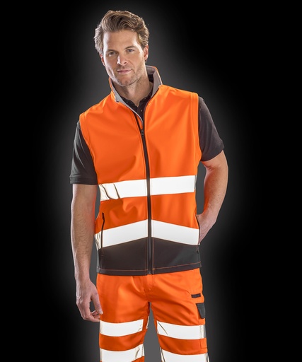 [R451XFOBKS] Printable safety softshell gilet (Fluorescent Orange/Black, S)