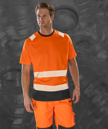 [R502XFORA2XL3X] Recycled safety t-shirt (Fluorescent Orange/Black, 2XL/3XL)