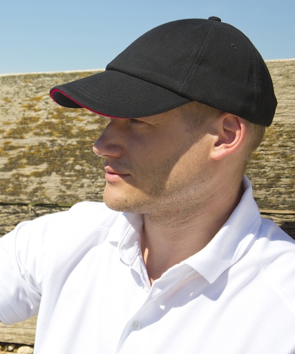 [RC24PBKRD] Low-profile heavy brushed cotton cap with sandwich peak (Black/Red)