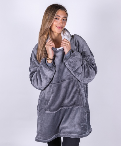 [RI002GREY] The Ribbon oversized cosy reversible sherpa hoodie (Grey)