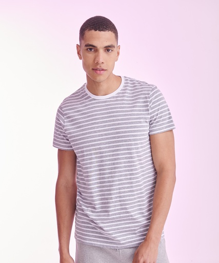 [SF202HGWHXS] Unisex striped T (Heather Grey/White, XS)