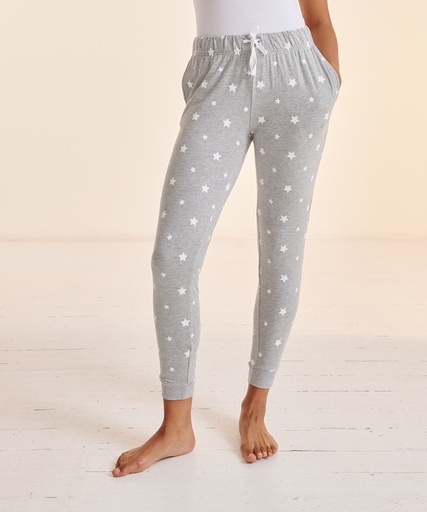 [SK085BOWSXS] Women's cuffed lounge pants (Bottle/White Snowflakes, XS)