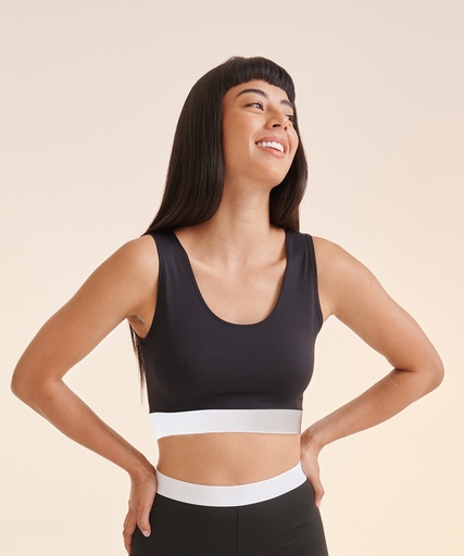 [SK236BKBKXS] Women's fashion crop top (Black/Black, XS)