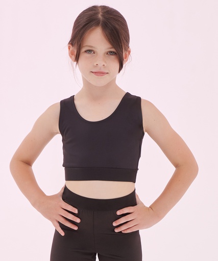 [SM236BKBK56] Kids fashion crop top (Black/Black, 5/6 Years)