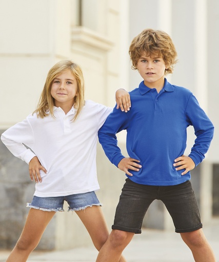 [SS320WHIT56] Kids long sleeve 65/35 polo (White, 5/6 Years)