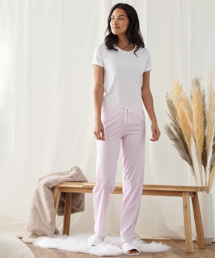 [TC053WHHGXS] Women's long pant pyjama set (in a bag) (White/Heather Grey, XS)