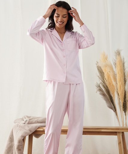 [TC055WHITML] Women's satin long pyjamas (White, M/L)