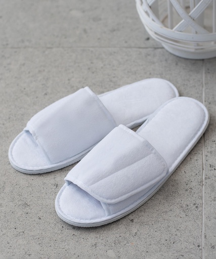 [TC067WHIT47] Open-toe slippers with hook and loop strap (UK 4/7)