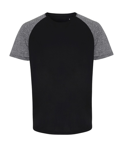 [TR018BKBMS] TriDriÆ contrast sleeve performance t-shirt (Black/Black Melange, S)