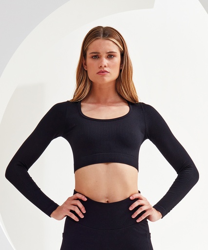 [TR224CHARXS] Womenís TriDriÆ ribbed seamless '3D Fit' crop top (Charcoal, XS)