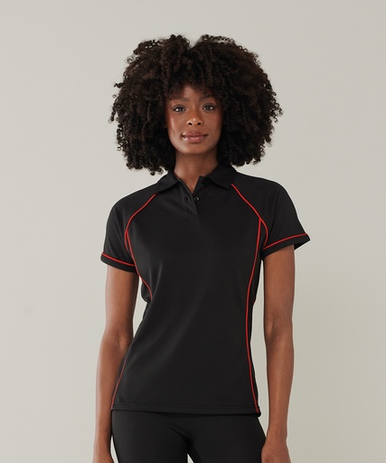 [LV371BKRDS] Women's piped performance polo (Black/Red, S)