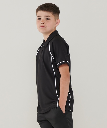 [LV372BKRD56] Kids piped performance polo (Black/Red, 5/6 Years)