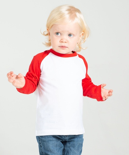 [LW25TWHRD2436] Long sleeve baseball t-shirt (White/Red, 24/36 Months)