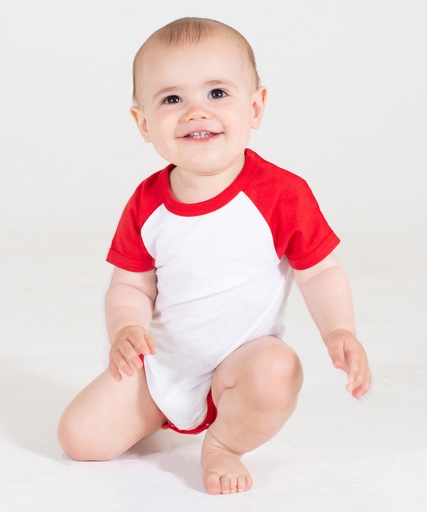 [LW502WHRD03] Essential short-sleeved baseball bodysuit (White/Red, 0/3 Months)